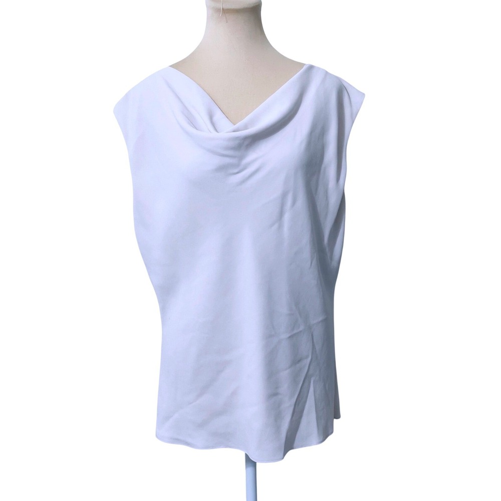 MM.LaFleur Cowl Neck Sleeveless Top XL White Minimalist Professional Workwear